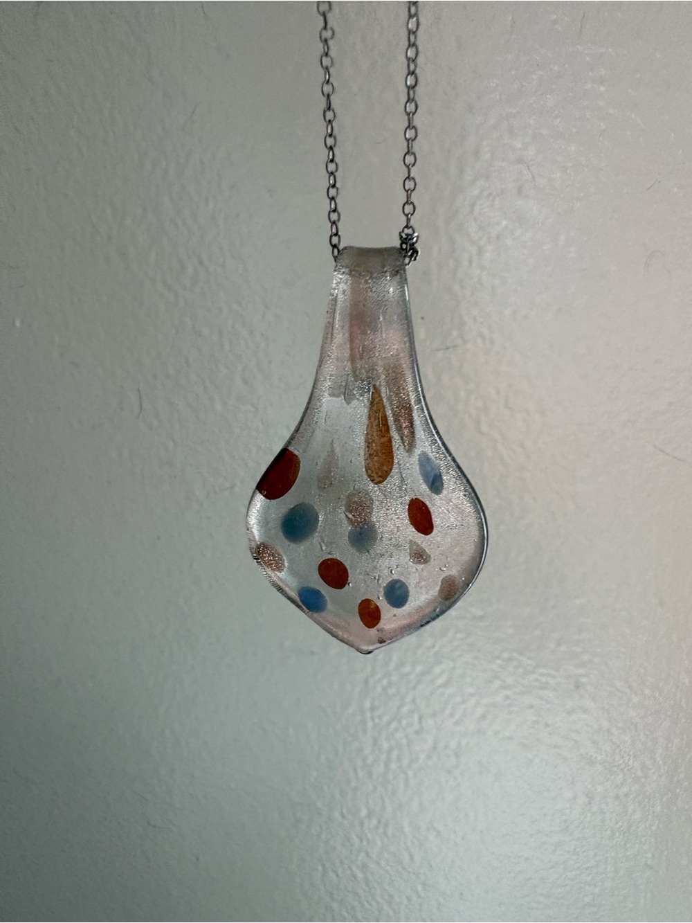 Handblown Clear Glass Necklace Pendant with Multicolor Dots